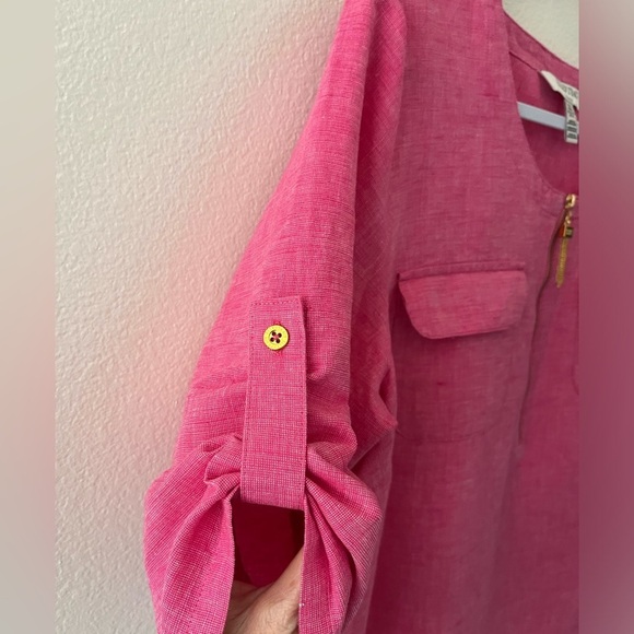 Ellen Tracy Linen Cotton Blend Pink 3/4 Sleeve Qtr Zip Pull On Top XL - Picture 6 of 8